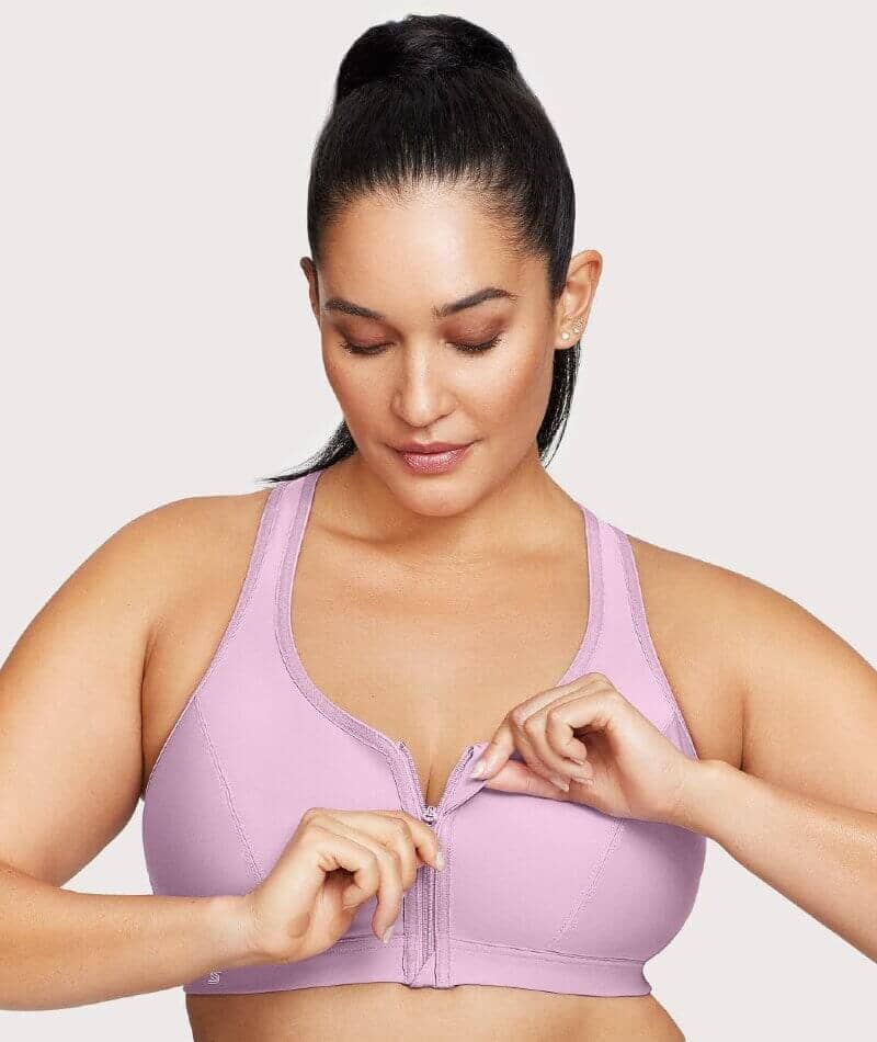 Glamorise Zip Up Front-Closure Wire-Free Sports Bra - Lavender Bras